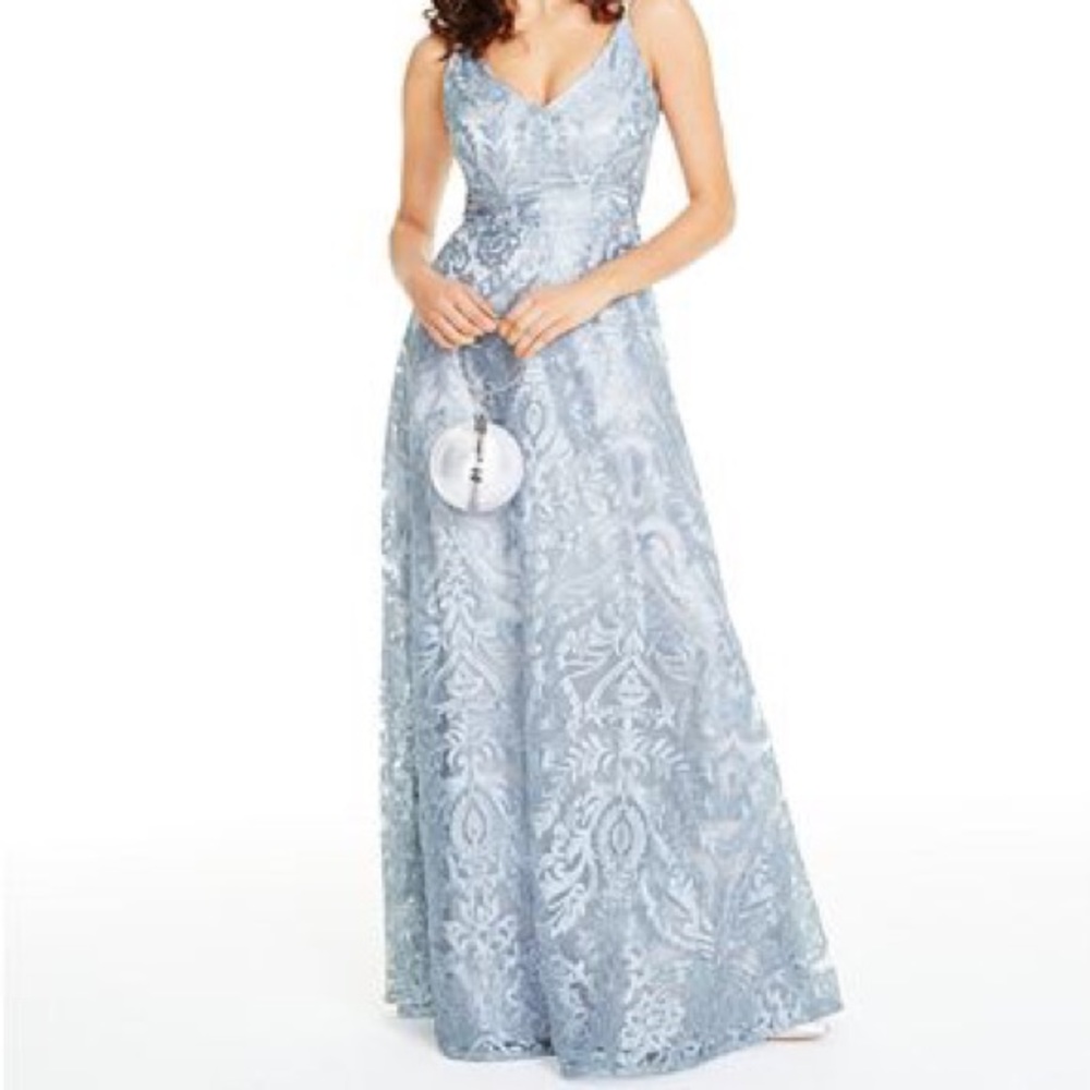 Silver Blue Formal Maxi Dress